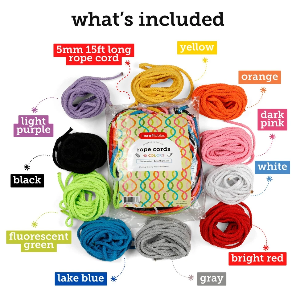 Cuerda Incraftables 5mm (10 Colores). El mejor cordón de macramé de algodón de 15 pies por color Foto 2 de 4