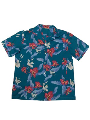 Vtg Kalena Fashions of Hawaii Floral Print Hawaiian Aloha Shirt Men's L Green