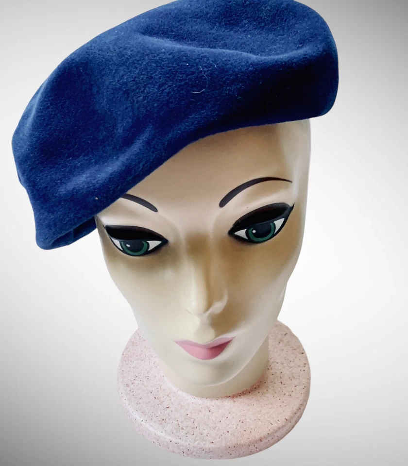 De colección 1940 Borsalino Antica Casa Mujer Boina Azul Newsboy Sombrero Hecho en Italia Foto 4 de 4