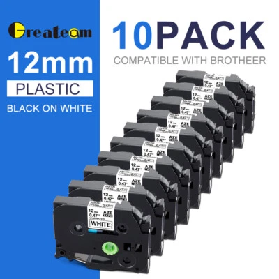 GREATEAM 10Pack Black on White Label Tape For Brother P-Touch PT1800 TZe-231 Tz-231 TZ231