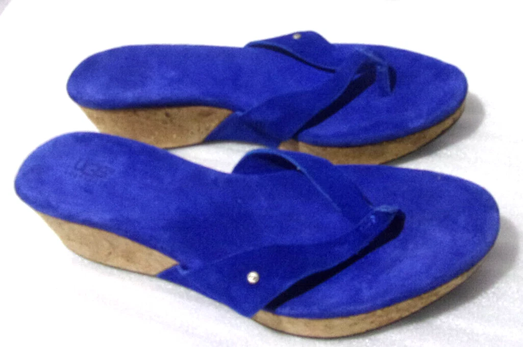 Sandali UGG Australia BLU zeppa sughero plateau perizoma in pelle taglia USA 8W