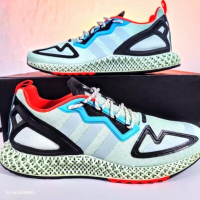 Adidas 4D US 9.5 Mens Green Black Blue Orange Retro Mesh Runner ZX 2K FV8500 New