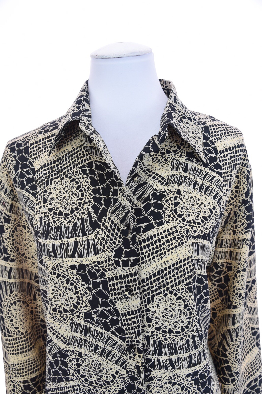 SAINT LAURENT Yves St Clair Medallion Geo camicia con bottoni davanti tunica nera donna taglia 14 large