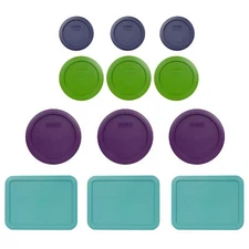 Pyrex (3) 7202 Blue (3) 7200 Green (3) 7201 Purple (3) 7210 Turquoise Lids