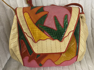 VINTAGE SHARIF Color Block LIZARD CROC LEATHER PATCHWORK  display picture 3