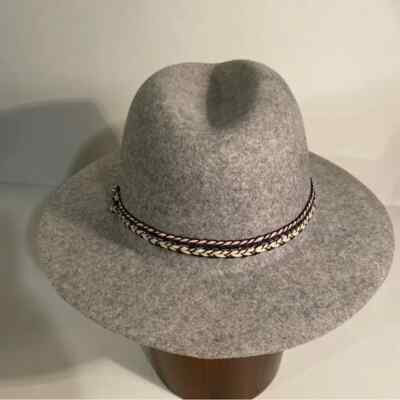 Echo Gray 100% Wool Wide Brim Hat Detachable Braided Band Adjustable  Inner Band
