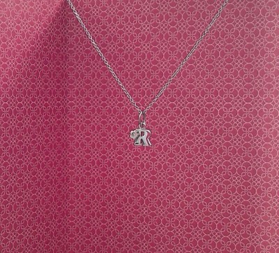 LIEBLING DIAMANT KINDER STERLINGSILBER ANFANGSBUCHSTABE R MIT 16 ZOLL KETTE HERGESTELLT IN DEN USA