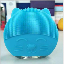 Cute Kitty Cat Ultrasonic Face Brush Cleanser Massage Exfoliator Scrubber Blue