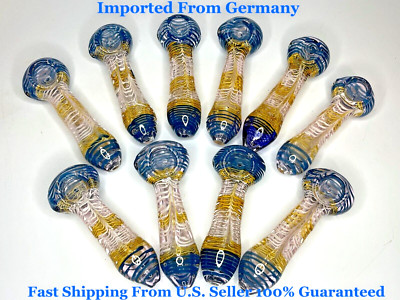 Glass Smoking Pipes 5'' Tobacco Superior Quality Heavy Imported Fr Germany Y/Blue