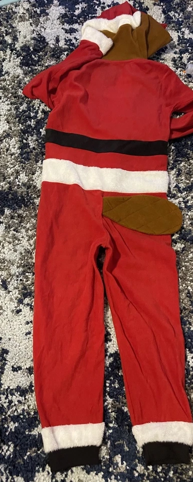 Pijama Bucees Santa One Piece Juvenil Mediano Grande Rojo Con Capucha Cremallera Cola de Navidad Foto 3 de 4