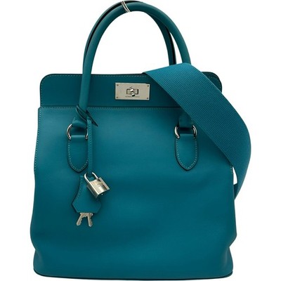 Hermes Toolbox 26 Shoulder Bag Handbag Swift Leather Blue Clochette Cadena 99