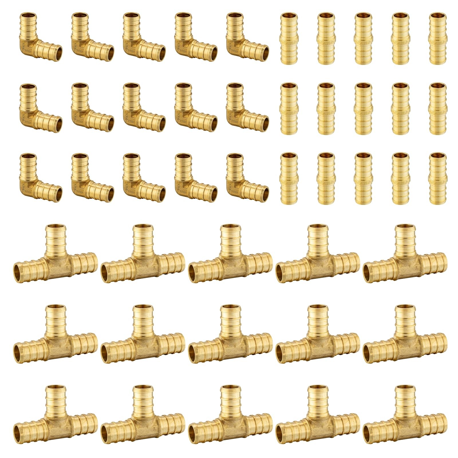 Foskan 1/2" PEX Barb Crimp Fitting Set 45PCS: Elbow Coupling Tee