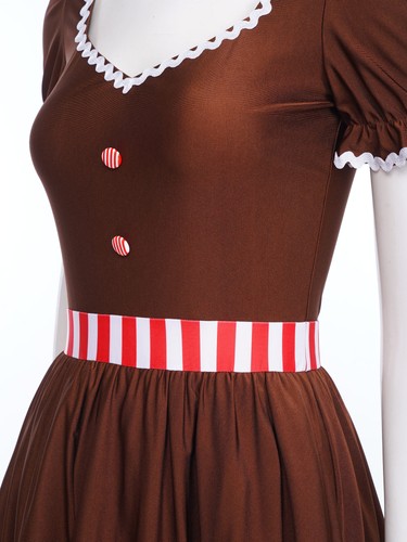 Women's Gingerbread Man Fancy Christmas Dress Stage Performance Outfits Charm - Picture 8 of 26