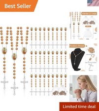 Elegant 36 Pcs Wooden Bead Rosary Set with Organza Bags - Perfect Baptism Favors