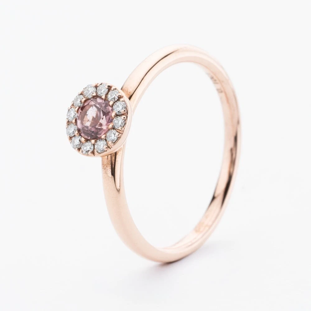 Anillo con racimo de diamantes y turmalina rosa de oro rosa de 9 quilates NTR...