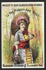 Victorian Trading Card - Muzzy Starch - "Girl with Umbrella and Flowers" (3J3)