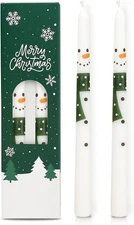 2 Pack Christmas Taper Candles, 10 Inch Unscented Candlesticks with Snowman Desi