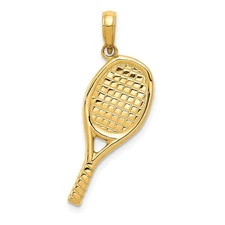 14k Yellow Gold Tennis Racket Pendant Unisex Sports Charm Detailed Design
