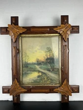 Vtg Oil Painting Signed William Thompson Rustic Landscape Cottage Sunset Unique