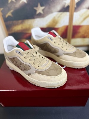 Gucci GG Canvas Beige Sneakers Web Stripe Made in Italy Size 8 US SIZE 9/5