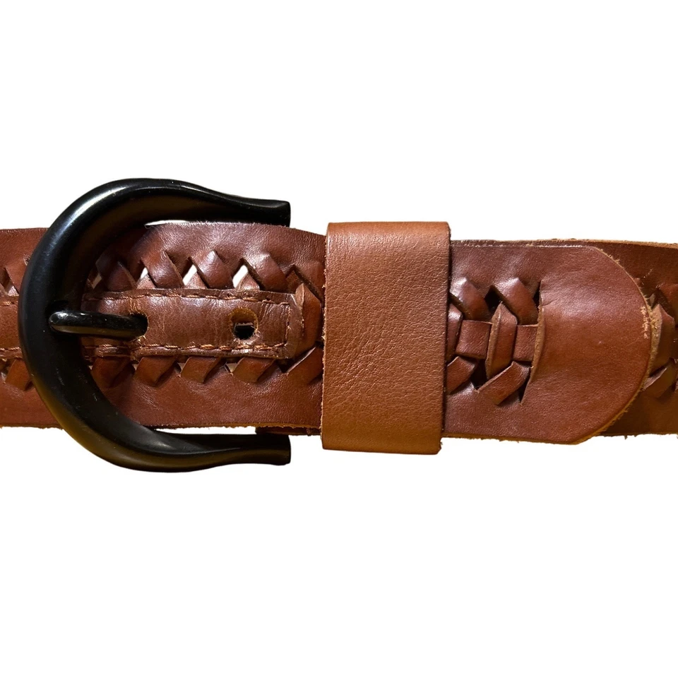 Cinturón de cuero tejido marrón con hebilla negra talla L 35-39 Lauren para mujer Lauren Ralph Lauren Foto 2 de 4