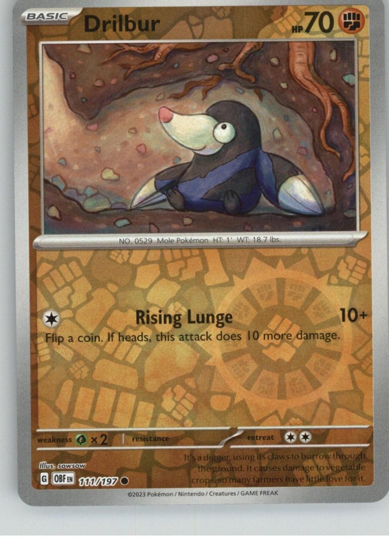 Drilbur 111/197 Common Obsidian Flames Pokemon Near Mint