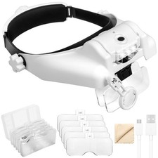 Headband Magnifier Glasses LED Rechargeable 1X-14X Lens Hands Free