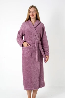 Bademantel Damen Kuschelig Fleece Lang  Lila Warm Morgemantel M-2XL - Bild 1 von 4
