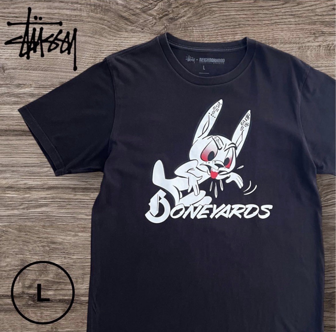 Stussy x Neighborhood Boneyards II Crazy Rabbit Tee L Black 2010 