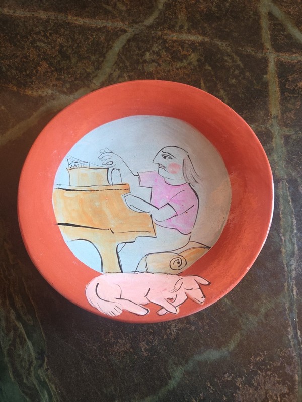 Cami Lien Pottery Clay|Plate| Bowl 10" Pianist Satie| | Rare| Artist Sign