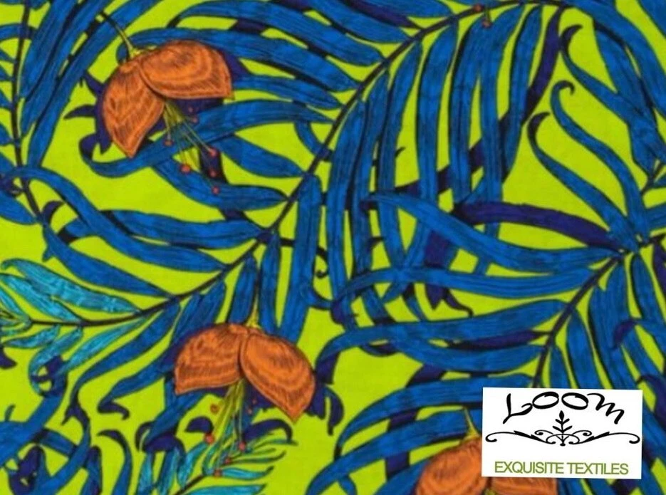 Tela de edredón de algodón RPG286 exótica palmera fronda floral hojas tropicales selva tropical Foto 2 de 4