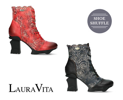 Laura Vita Arcmanceo 50 handbemalt Leder Schnürstiefel Reißverschluss Chunky High Heel