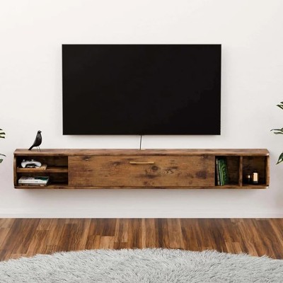 Floating TV Unit, 58'' Wall Mounted TV Cabinet, Floating Shelves with 4 Cabin...