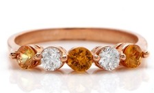 .73 Carat Natural Madeira Citrine  DIAMONDS in 14K Solid Rose Gold Woman Ring