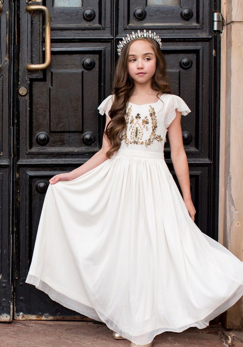 joyfolie dresses Joyfolie Girl's Lexa Maxi Dress in Gold Size 10 NWT Wedding Vacation Beach