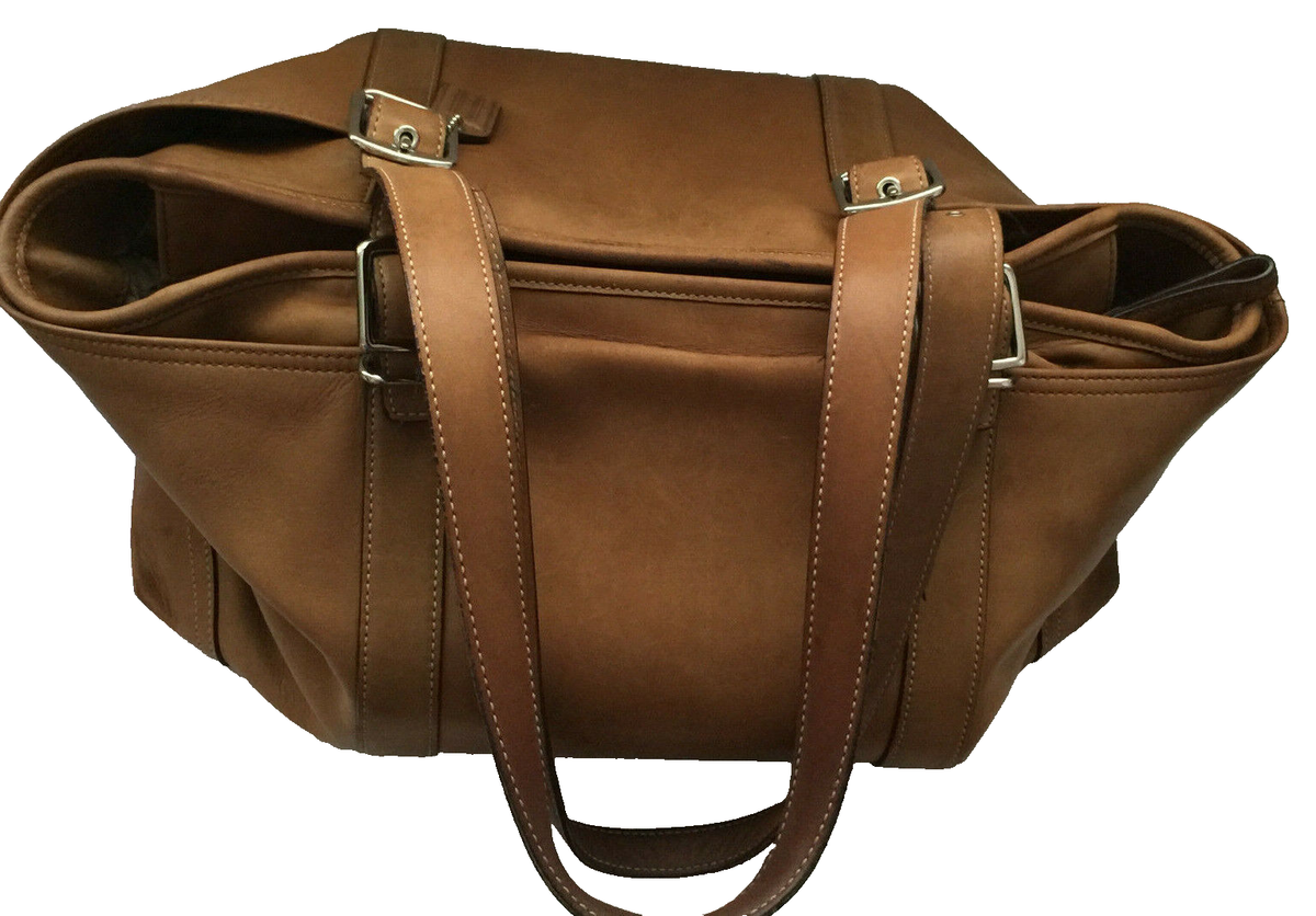 Vintage Coach Brown Leather 6460 Purse Diaper Bag Zip Top Double
