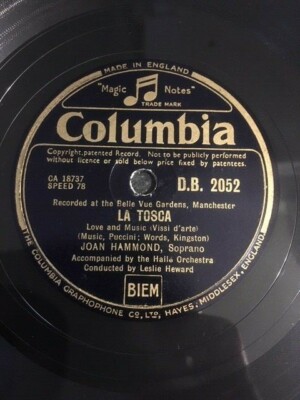 1941 JOAN HAMMOND 10'' 78 - LA TOSCA / GIANNI SCHICCHI - COLUMBIA D.B.2052