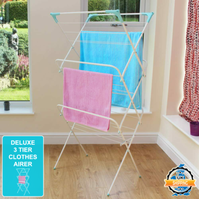 Foldable Line Drying Rack Folding Clothes Drying Rack 3-Tier Foldable Clothes Drying Rack - Heavy ...