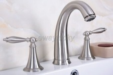 Brushed Nickel Widespread Bathroom Sink Faucet 2 Handles 3 Hole Mixer Tap wbn016