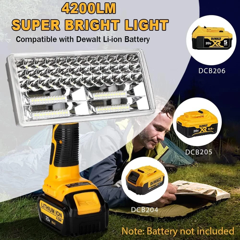 20V Light for Dewalt 20V Max Lithium-ion Battery 40W 4200LM Flashlight with USB - Image 4 of 4