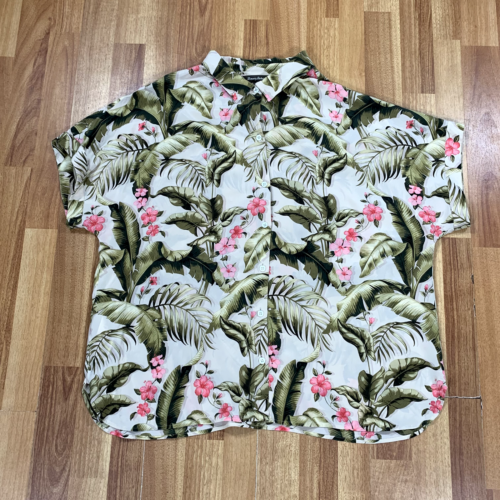 Camisa Tommy Bahama Mujer Extra Grande XL Verde Rosa Floral 100% Seda Abotonada - Imagen 1 de 10