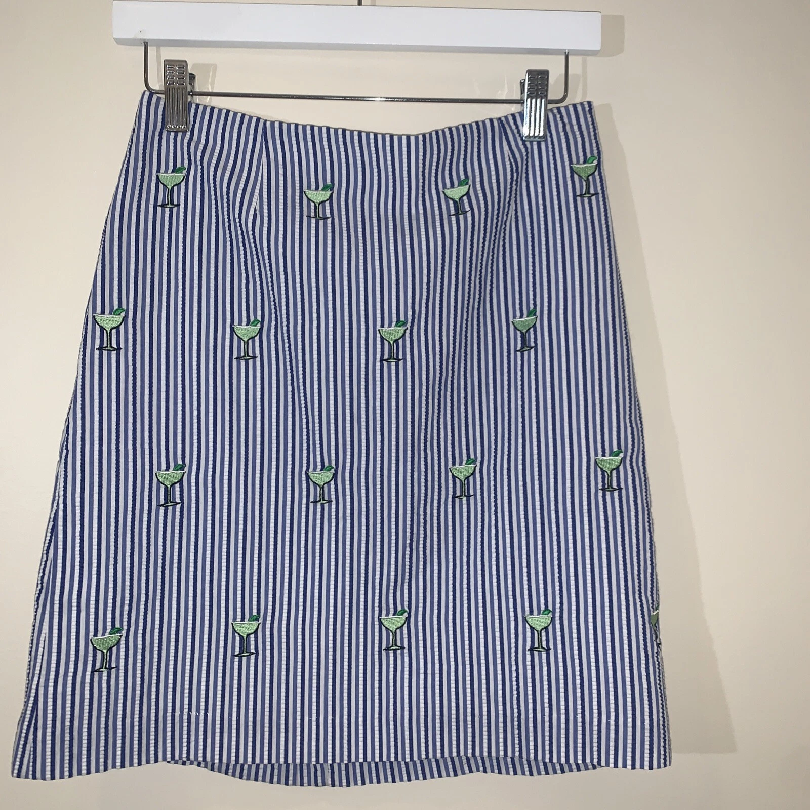 Castaway Nantucket Skirt Womens Size 0 Embroidered Seersucker & Margarita Lined