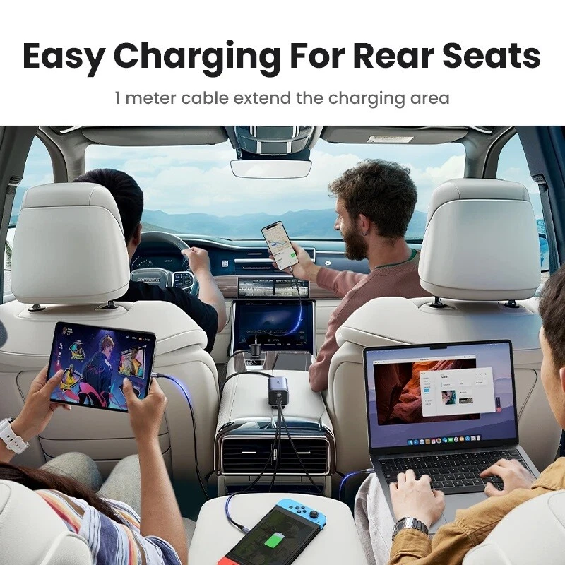 UGREEN 130W Cargador de Coche Extensor 4 Dispositivos USB PD QC3.0 Tipo C Para iPhone Laptop Foto 4 de 4