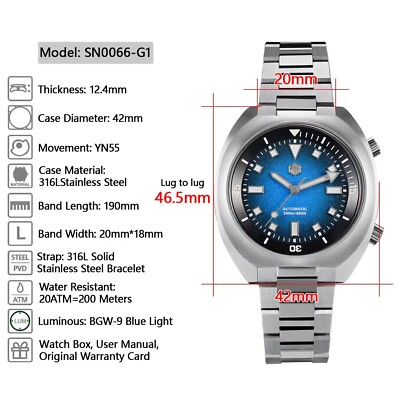 SAN MARTIN SN0066-G1 Automatic Gradient Grainy Dial 42mm 200M