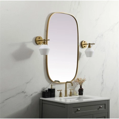 Elegant Decor Brynn 24x40" Oval Modern MDF Wood/Iron Mirror in Brass - Picture 9 of 11