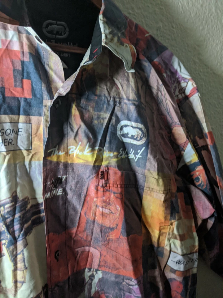 Y2K ECKO DAREDEVIL Comic All over Print Newspaper Button Up Shirt Men XXL Cotton - Image 4 of 4