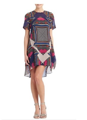 Donna Morgan Print Chiffon High/Low Trapeze Dress (size 12)