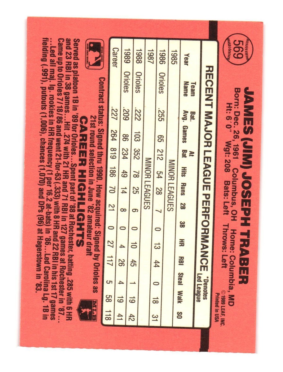 1990 Donruss #569 Jim Traber Baltimore Orioles | eBay