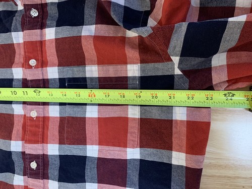 Merona Men's Size L Red & Navy Plaid 100% Cotton Long Sleeve Button Down Shirt - Picture 8 of 8