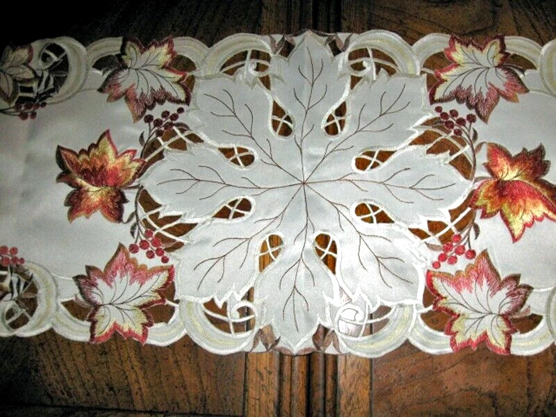 Thanksgiving Fall Table Runner Embroidered Fallen Leaves Table Runner 69"x 13" - Image 4 of 4